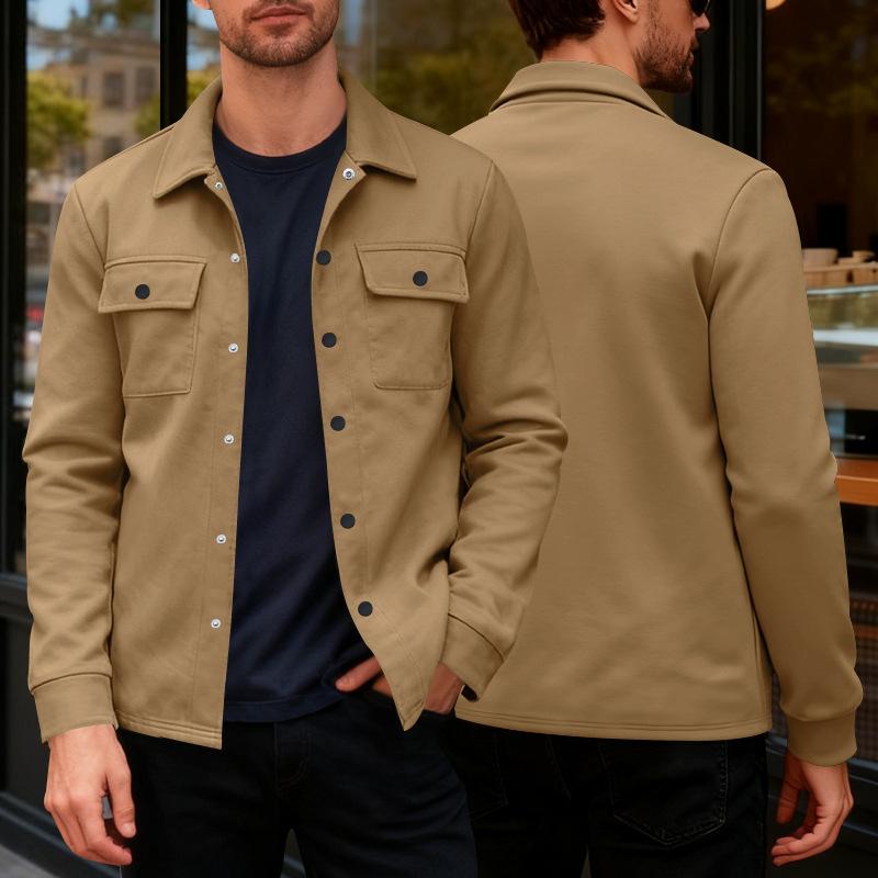 Men S Casual Slim Fit Single Breasted Collared Long Sleeve Solid Color Warm Jacket