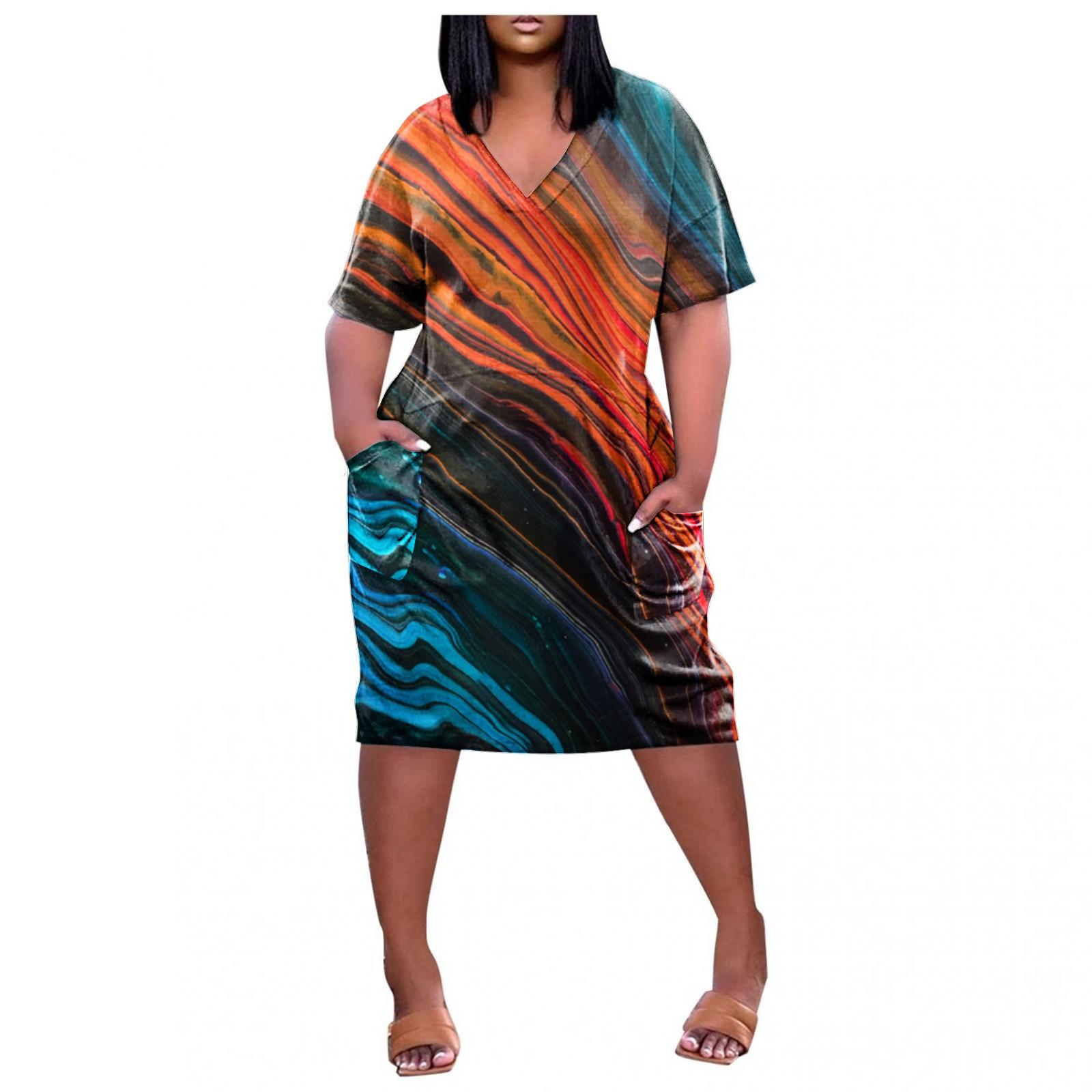 

Женское летнее повседневное платье больших размеров с V-образным вырезом и коротким рукавом с карманом до колена XL зелёный