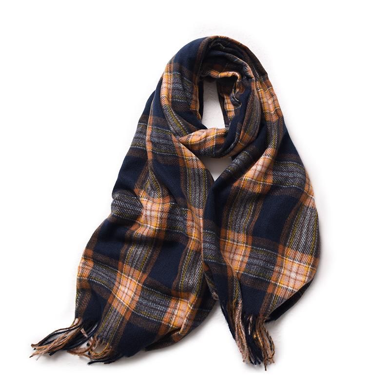 Korean Version Color Blocking Plaid Retro Imitation Cashmere Scarf Women's Winter Warm Versatile Fashion Instagram Manufacturer Wholesale