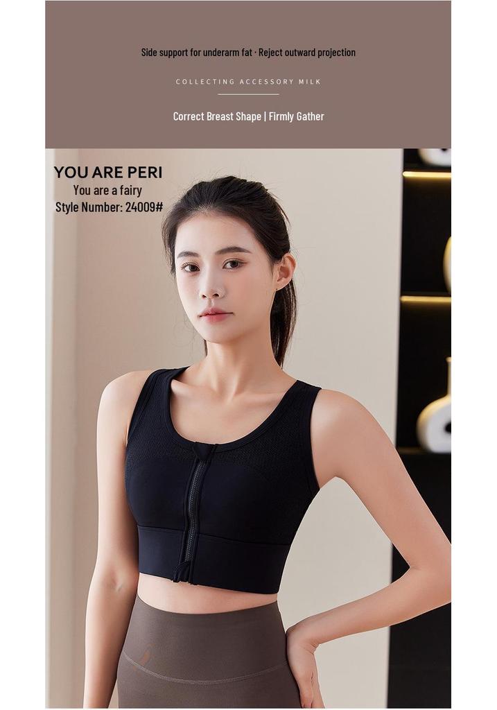 High-Impact Mesh Zipper Sports Bra with Integrated Chest Pad