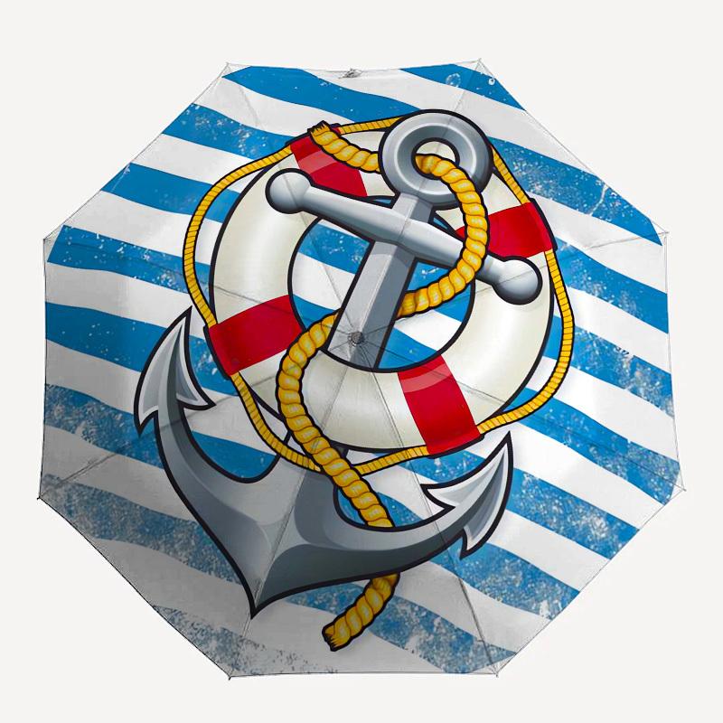 1pc Nautical Anchor Lifebuoy Umbrella with Plastic Handle,Suitable for All Seasons UmbrellaPT502
