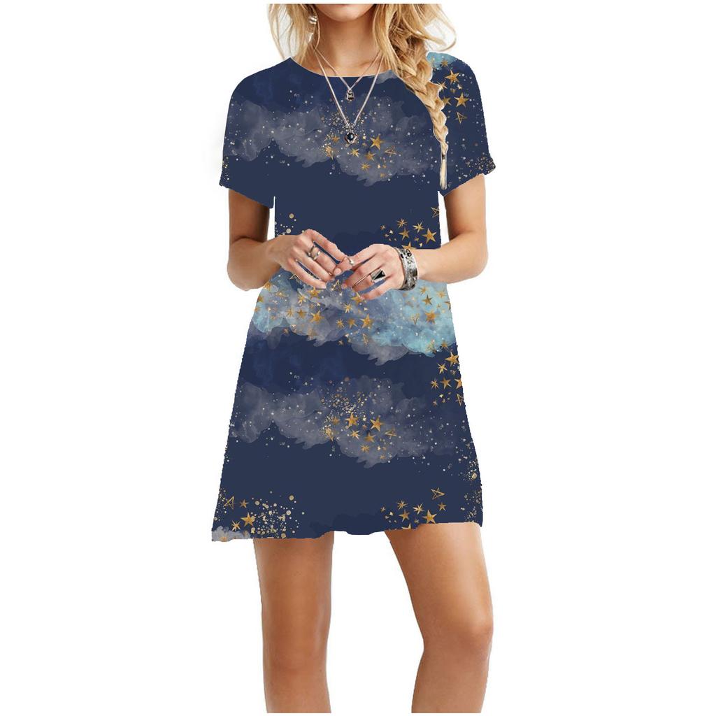 Women's Summer Dress T-Shirt  Dress Beach Short Sleeve Dress Casual Dress Knee Length Flowy Short Sleeve Loose Dress