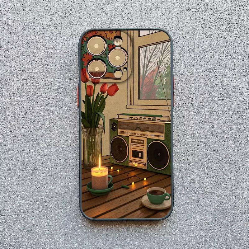 Retro Cartoon Cat Candlelight Illustration Phone Case For iPhone 17 Pro Max 16 15 Pro Plus 14 13 Mini 12 11 XR X 16E 17Air Cover