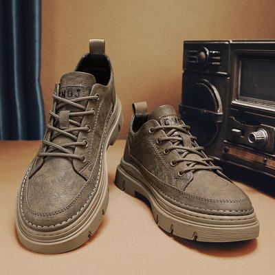 Men's Retro Brown Waterproof Leather Martin Boots – Casual Low-Top Work Shoes for Autumn