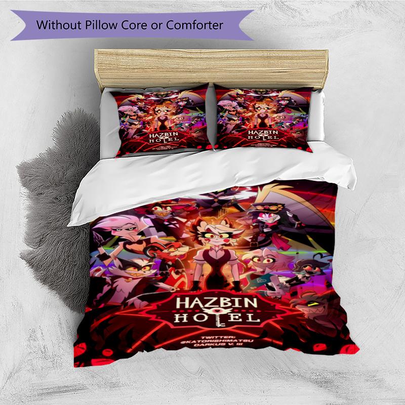 3pcs Duvet Cover Set (1*Duvet Cover + 2*Pillowcase, Without Core), Hazbin Hotel Print Bedding Set, Bedroom Decor, All‑Season, Gift