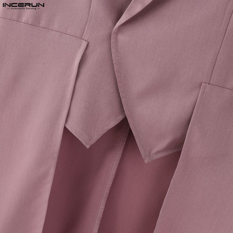 INCERUN Men Turn-down Collar Long Sleeve Irregular High Low Splits Ruffled Thin Blazer Coats