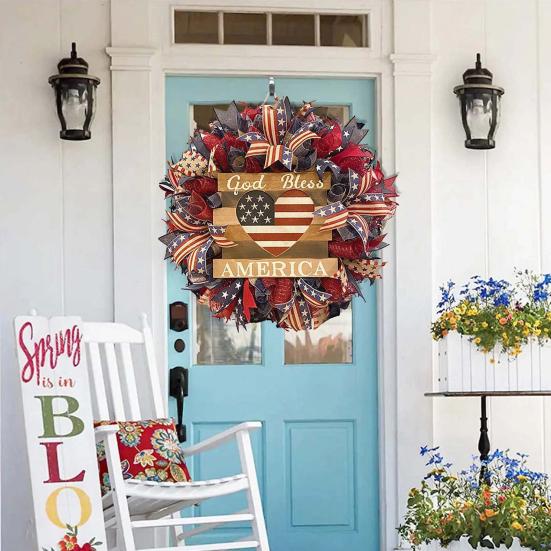 

Венок Красный Белый Синий Звезда Полосатый Принт Входная Дверь Декоративная Гирлянда Сердце Дизайн Внутреннее Уличное Подвесное Украшение