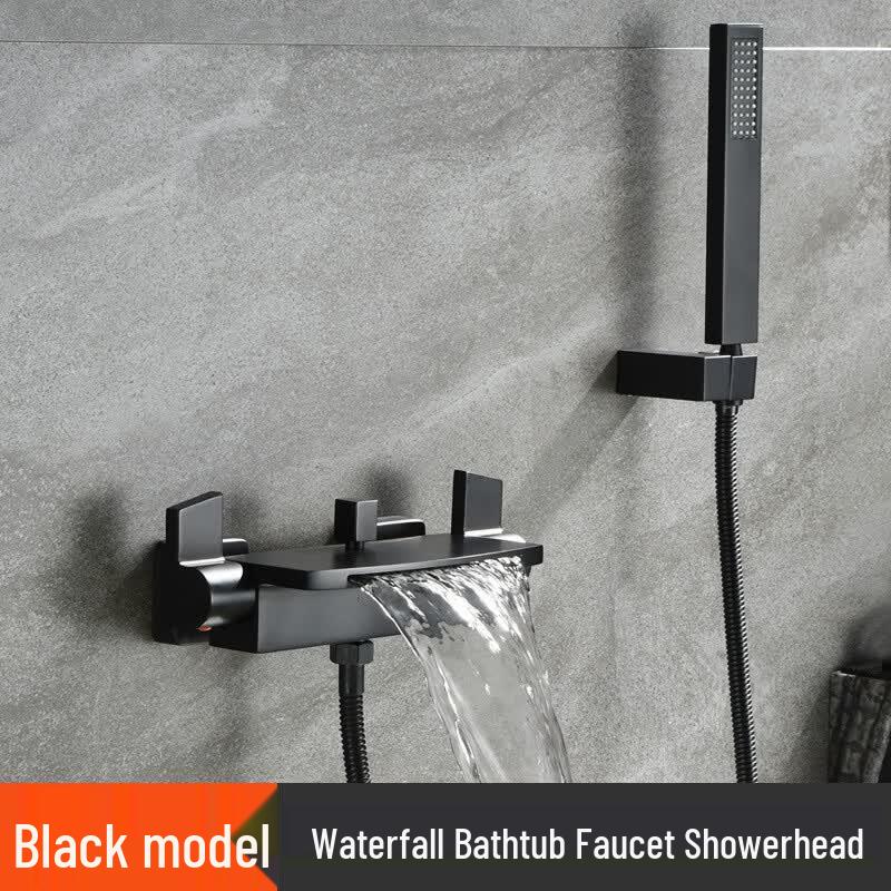 Yipan Black Wall-Mounted Bathtub Faucet Shower Set