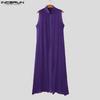 INCERUN Summer Men Satnd Neck Sleeveless Open Front Casual Loose Long Tanks Cardigan