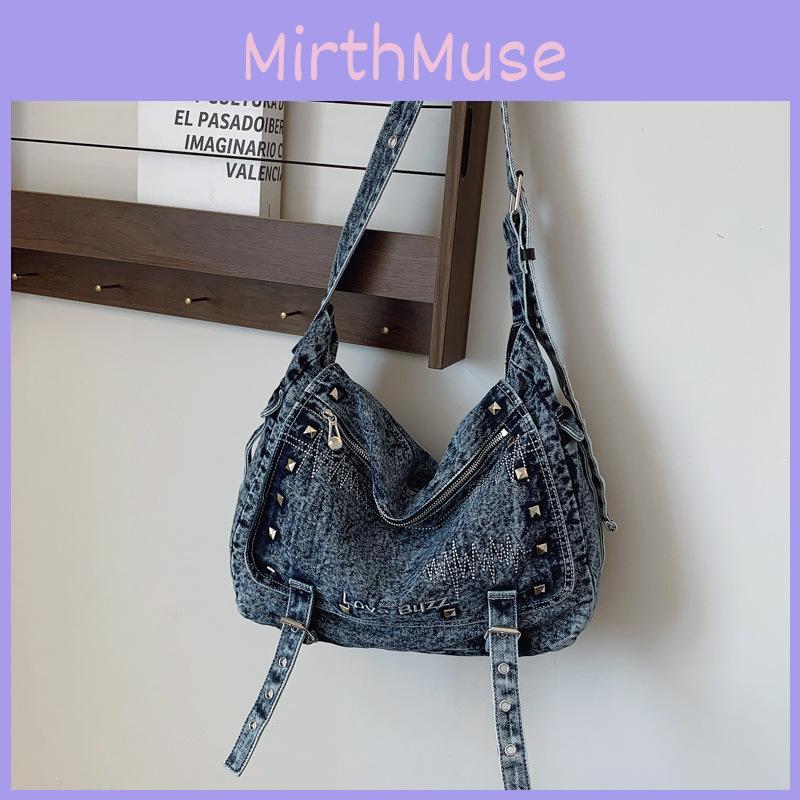 Bolso Retro de Tela Vaquera para Mujer con Gran Capacidad y Remaches Metálicos para Uso Diario