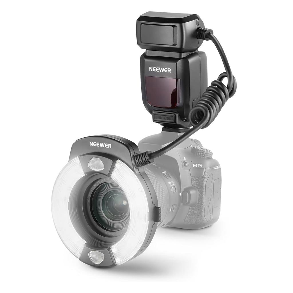Neewer Marco Ring 76Ws GN15 5600K TTL Speedlight with Curtain Color and Lens Adapter Ring for and Macro Photography with EOS Cameras RF1-C Flash,