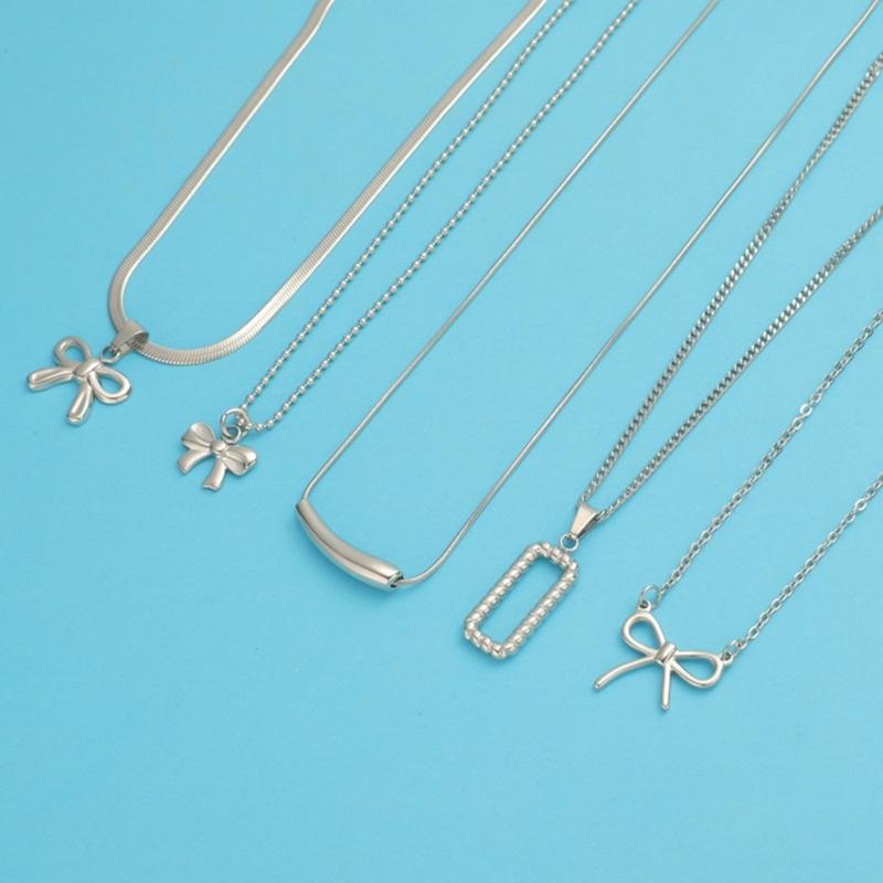 Geometry Bowknot Pendant Necklace Sweet Cool Clavicle Chain Necklace Jewelry