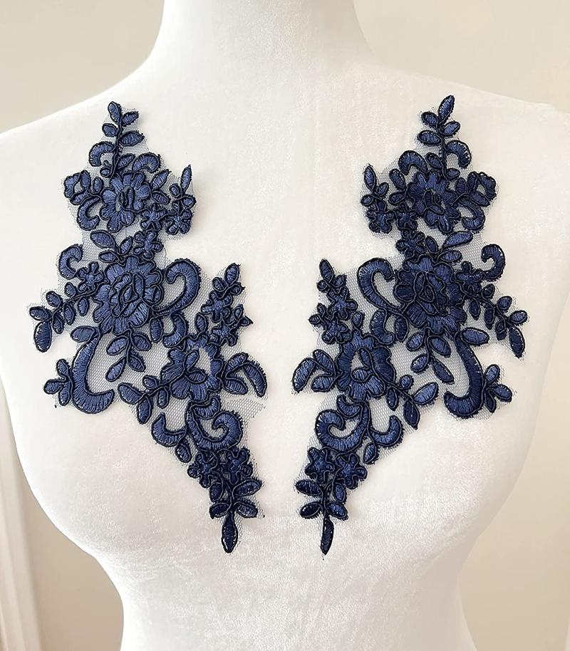 1 Pair Flower Sew On Lace Patches Embroidery Applique Repair For Wedding Dresses 25*12cm