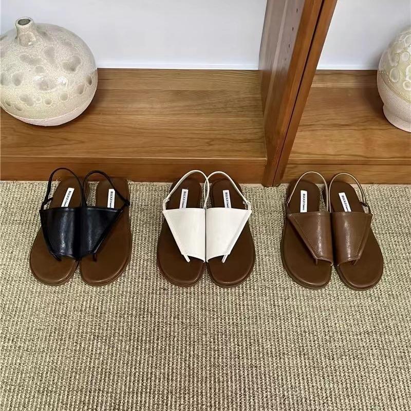 

2025 spring and autumn new fashion versatile flat bottom niche French retro toe sandals women s beach Roman shoes 39 коричневый
