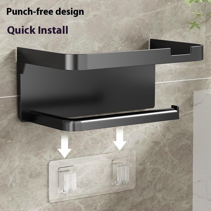 1pcs Black Toilet Paper Holder Bathroom Wall Mount Multifunction WC Paper Phone Holder Shelf Towel Roll Shelf Accessories