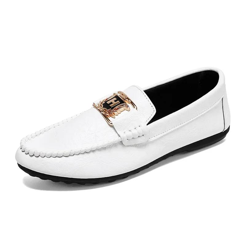 

Модные мужские кожаные повседневные туфли Роскошные мужские туфли на плоской подошве Социальные мокасины Лоферы для мужчин Удобная модная обувь для вождения на открытом воздухе для мужчин 39 белый