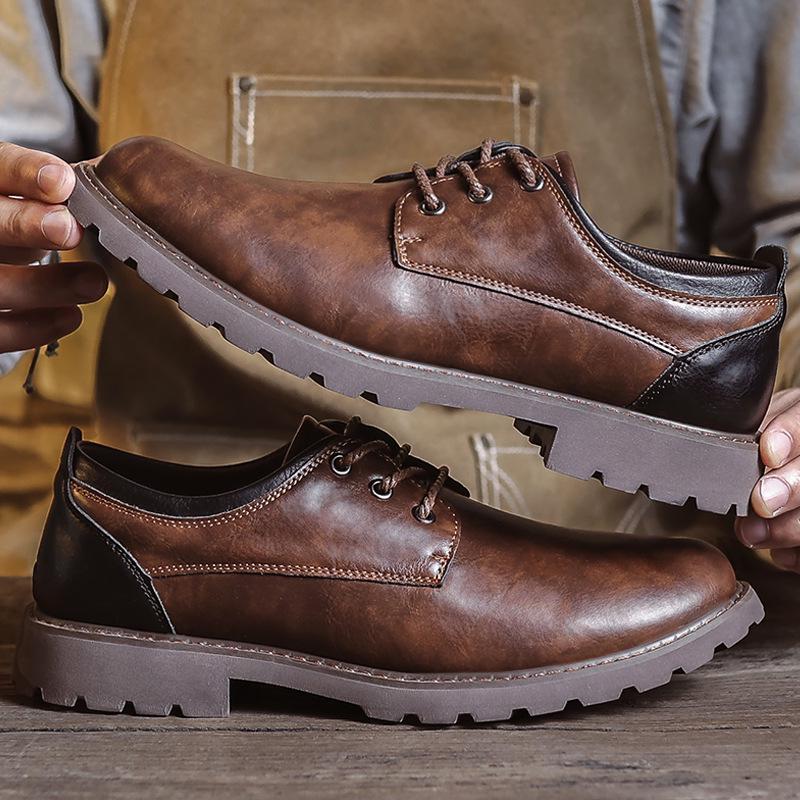 Men's British Style Summer Leather Shoes: Hollow Design, Large Size, Round Toe for Casual and Business Wear.