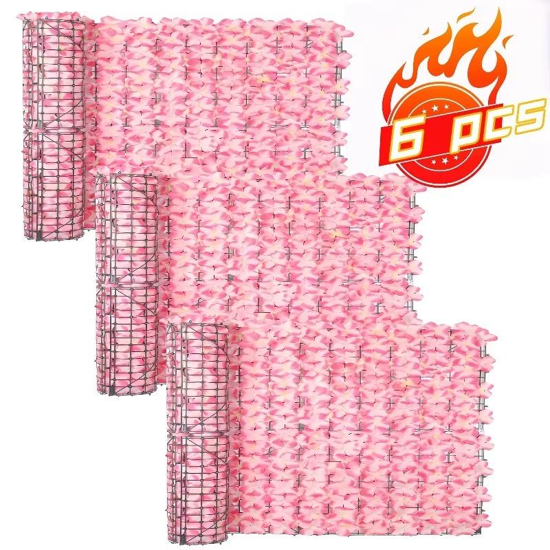6pc 50cm*50cm Pink Cherry Blossom Artificial Plastic Privacy Fence Screen Realism Decorative Fences Garden Patio Balcony Railing