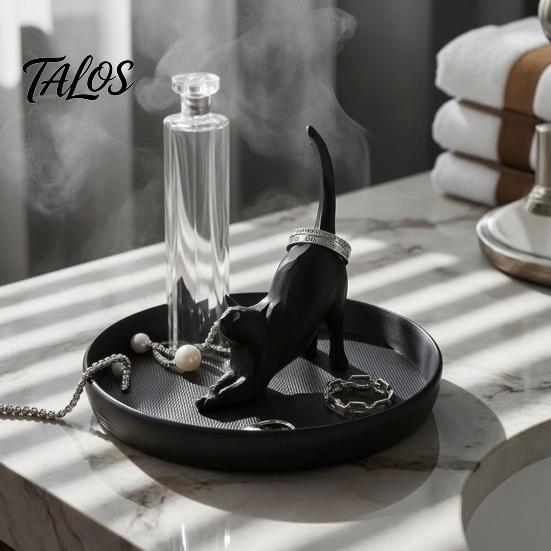 Black And White Tray 3D Printed Cat Jewelry Tray, Desktop Organizer for Rings Small Earrings, Cute Kitten Decorative Storage Dish Home Vanity