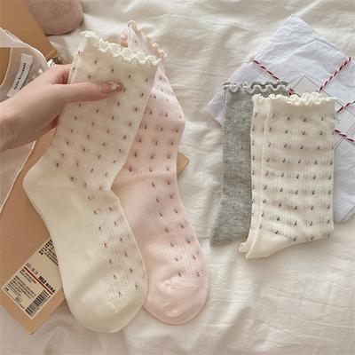 Female Summer Thin Style Casual All Build Mesh Breathable Small Floral Auricle Lace In The Tube Cotton Socks