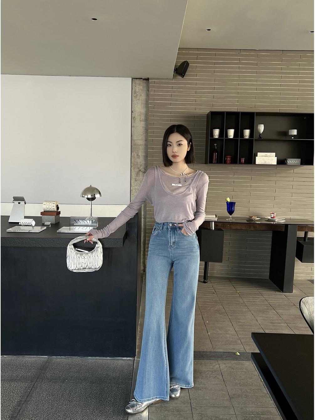 SMX17505 Popular High-Waisted Micro-Flare Pants - Slimming, Soft & Versatile Women s Barrel Flare 28