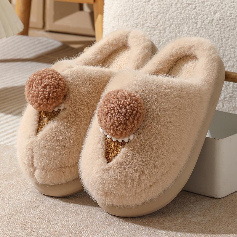 Winter new cartoon cotton slippers women's indoor thick-soled home fluffy shoes wear warm half-drag cotton shoes
