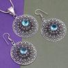 Topaz Blue Pendant Sky Earrings Set  Sterling Jewelry  Ring Earring