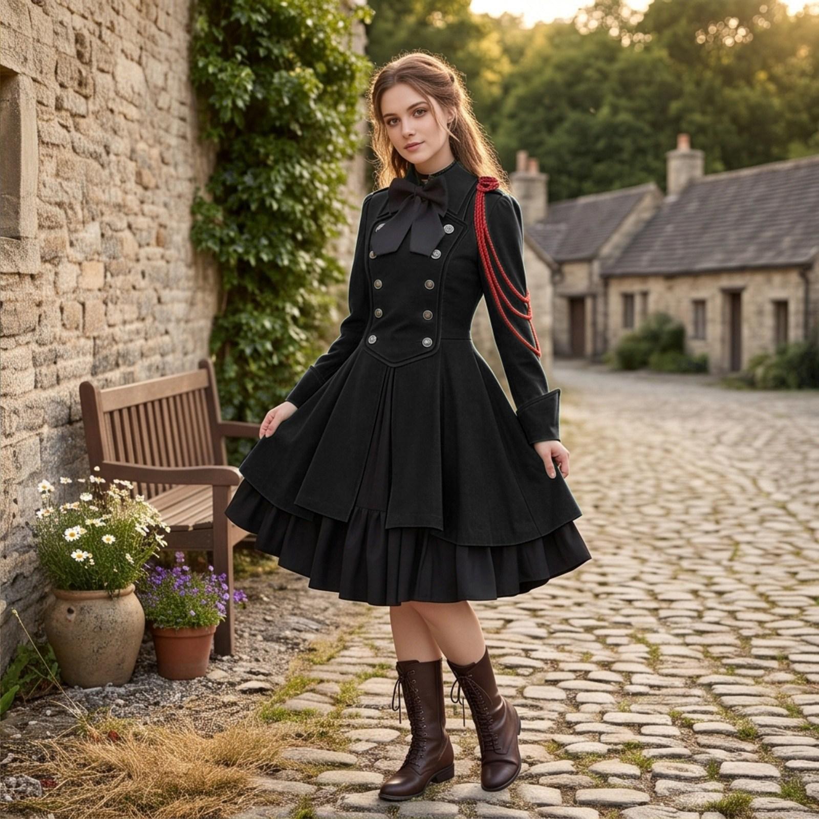 Women s Long Sleeve Gothic Dress with for Halloween L