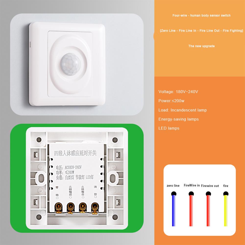 PIR Motion Sensor Switch AC 110V-240V Recessed Infrared Smart Human Body Sensor 86 Type Panel Light Control Switch for Wall
