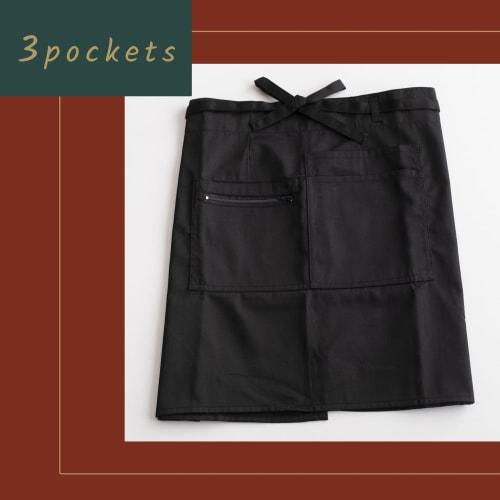 Salon Apron, Garcon Apron, Cafe Apron, Stool Apron, Solid Color, Zippered, Pocket, Unisex, 45cm Length (Black, M-L)