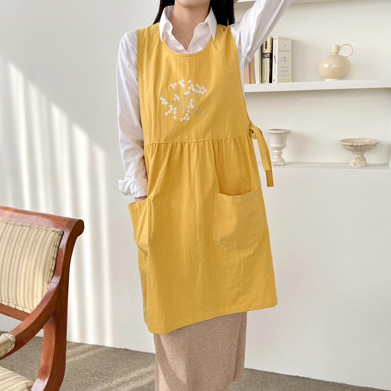 Daisy Embroidered One-Piece Apron pink