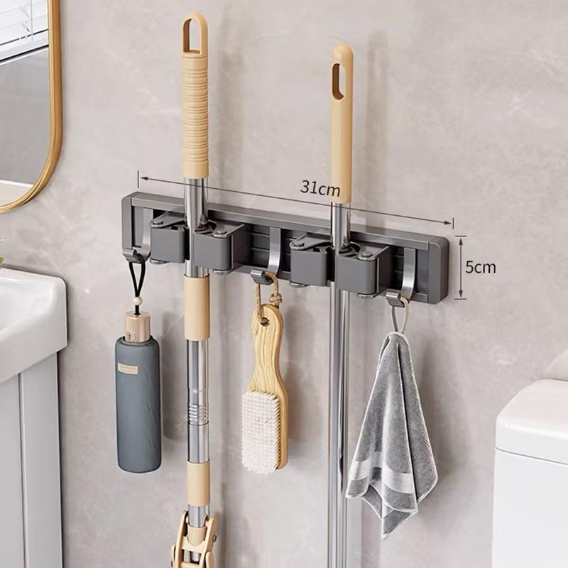 

Multi-Purpose Hooks Mop Rack Wall-Mounted Mop Storage Box Broom Hanger Hook Bathroom Waterproof Wall Aluminum Alloy Bore Hook