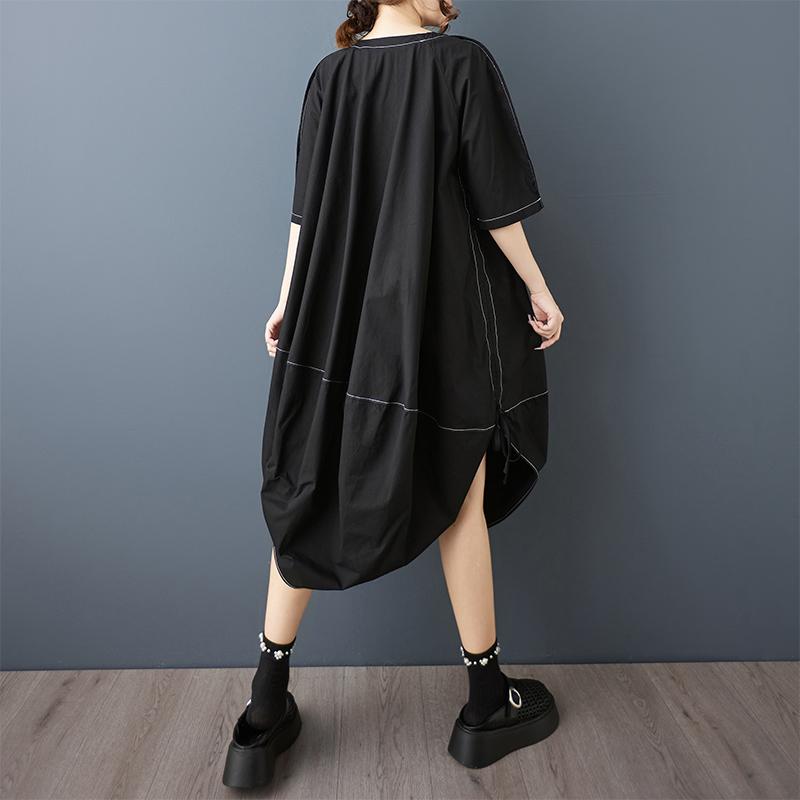Dimanaf New 2025 Plus Size Summer Dress Women Basic O-Neck Casual Short Sleeve Dress Loose Long Dress