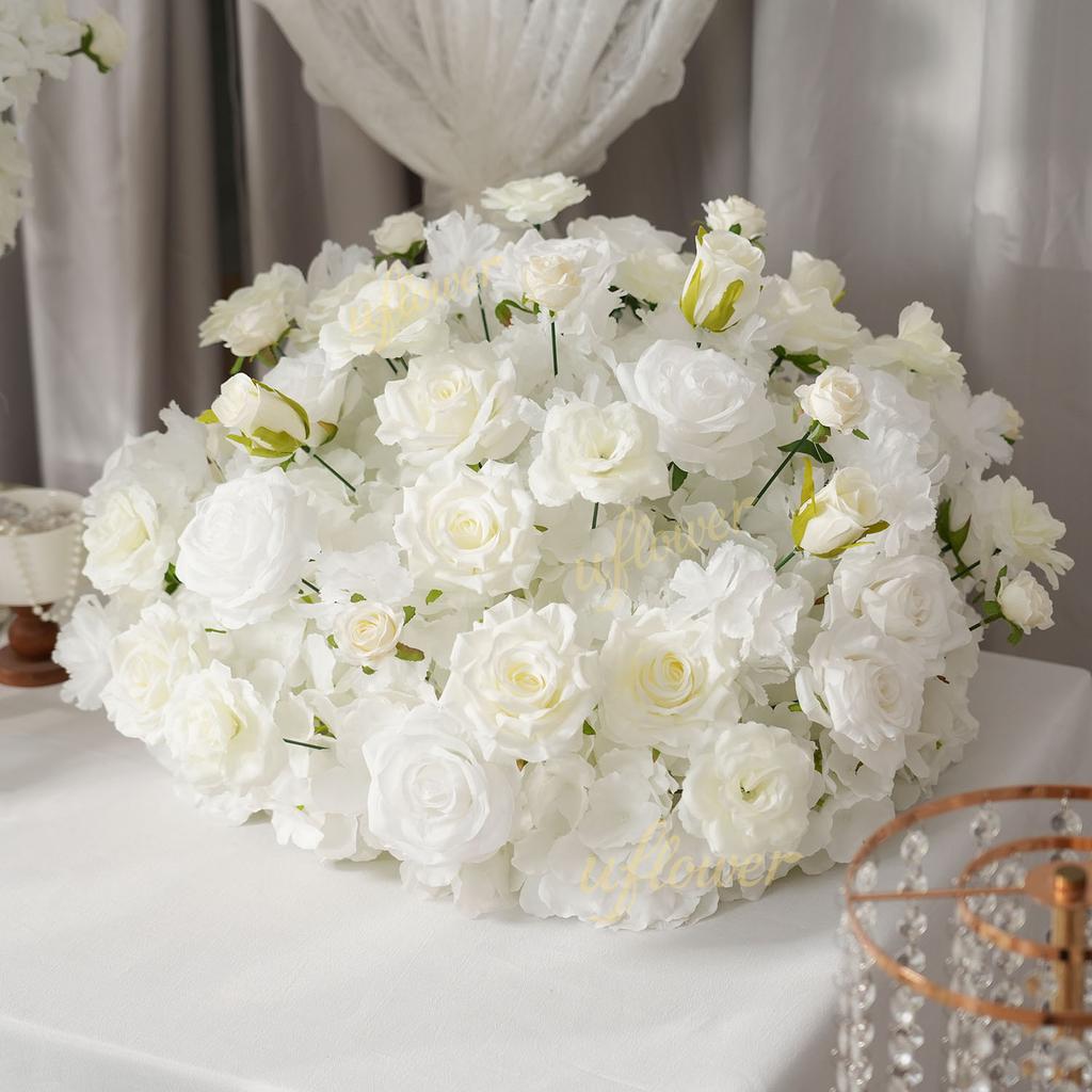 Uflower Rose Green Leaves Flower Ball Centerpieces - Wedding Table Decor Luxurious Floral Arrangements for Stage Road Lead