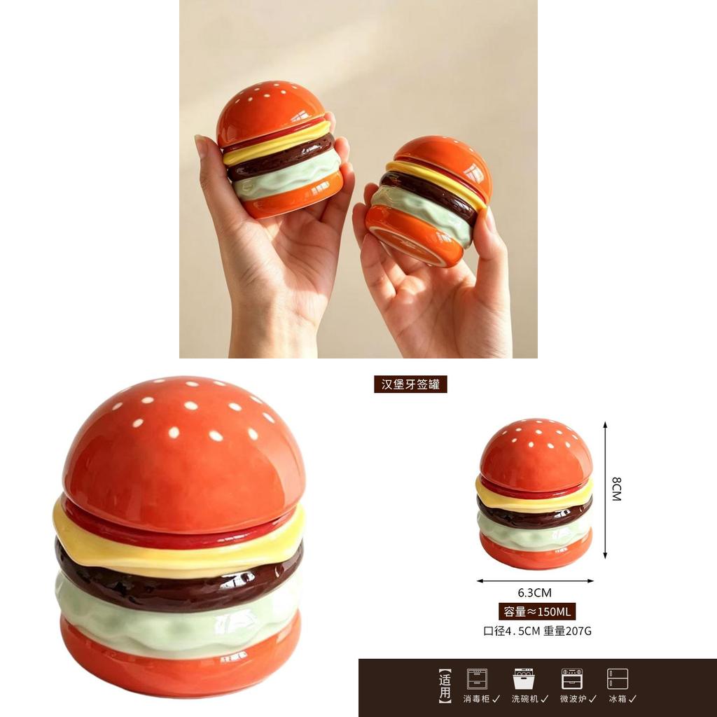 Creative Hamburger Shape Ceramic Toothpick Holder With Dustproof Storage For Home Use