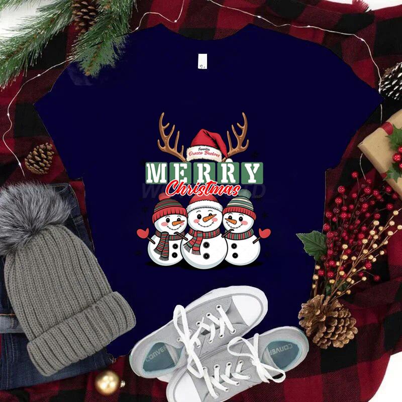 Feliz Natal Fofo SnowUnisex Camisetas Gráficas Mulheres Festa de Natal Camiseta Combinando Camiseta Festiva de Feriado Ano Novo FeVestuário Unissex