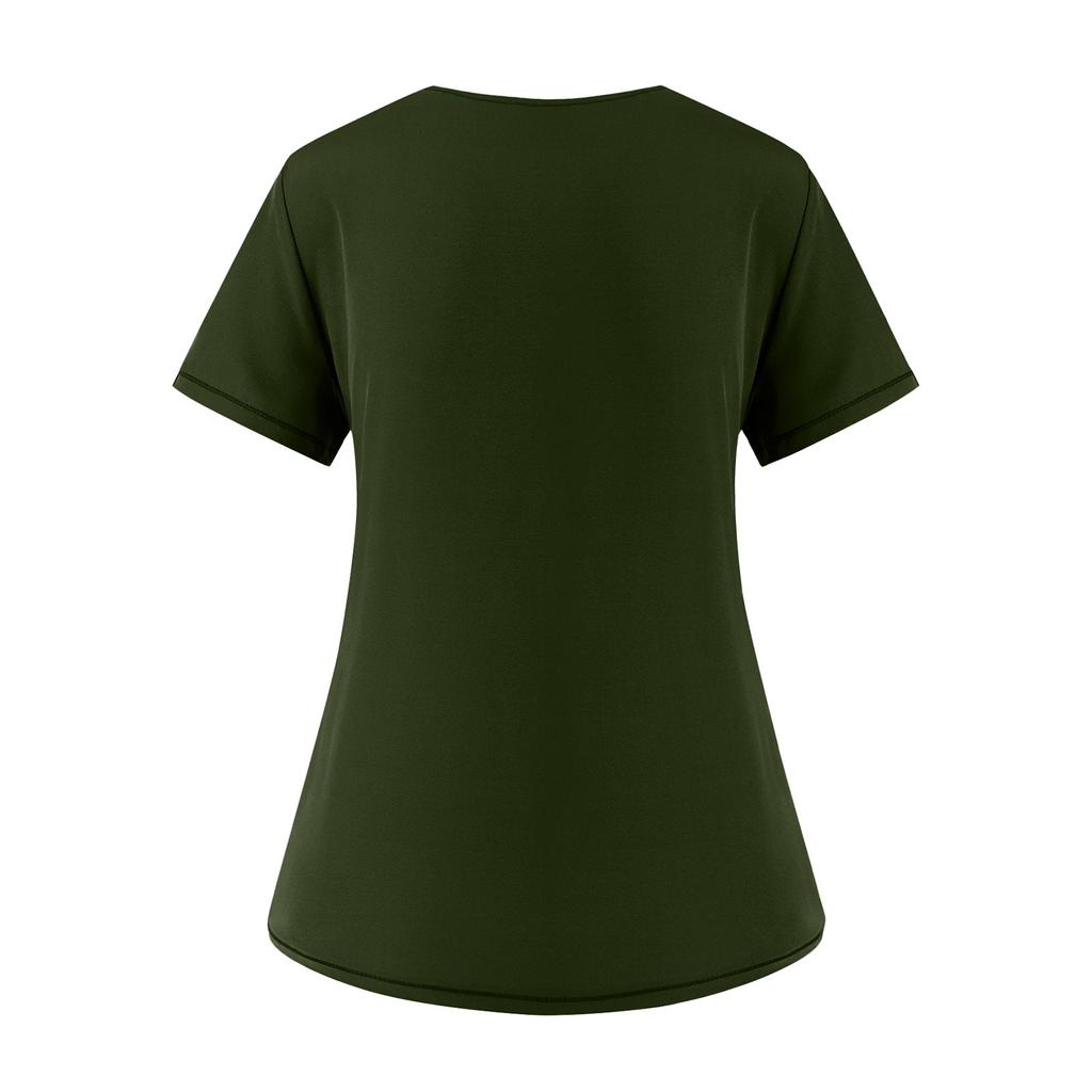 Zweiteiliges Set für Damen, kurzärmelig, einfarbig, Oberteil mit Tasche, Hose, Arbeitskleidung, zweiteiliges Set