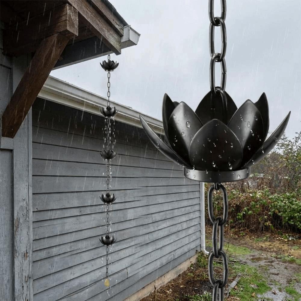 Adjustable Length Lotus Rain Catcher Anti-Rust Lotus Hanging Chime Lotus Rain Chain Garden Decor