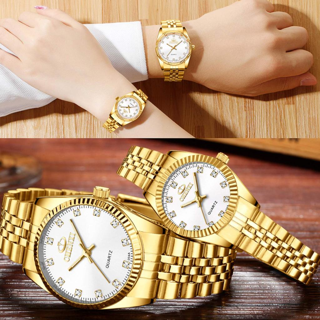 O.H Men's Analog Quartz Watch with 3-Hand Movement, Metal Band, 30M Water Resistance, and Lumibrite (Gold/White)