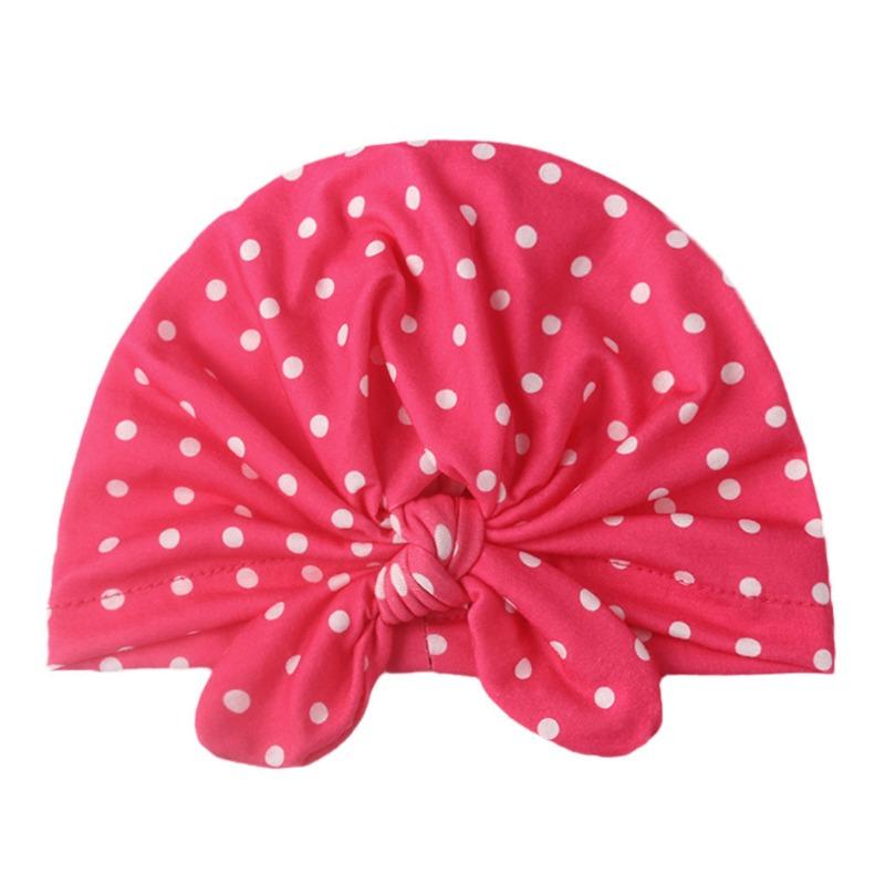 Spring and summer new solid color polka dot baby hat, cute rabbit ears breathable Indian knotted baby fetus