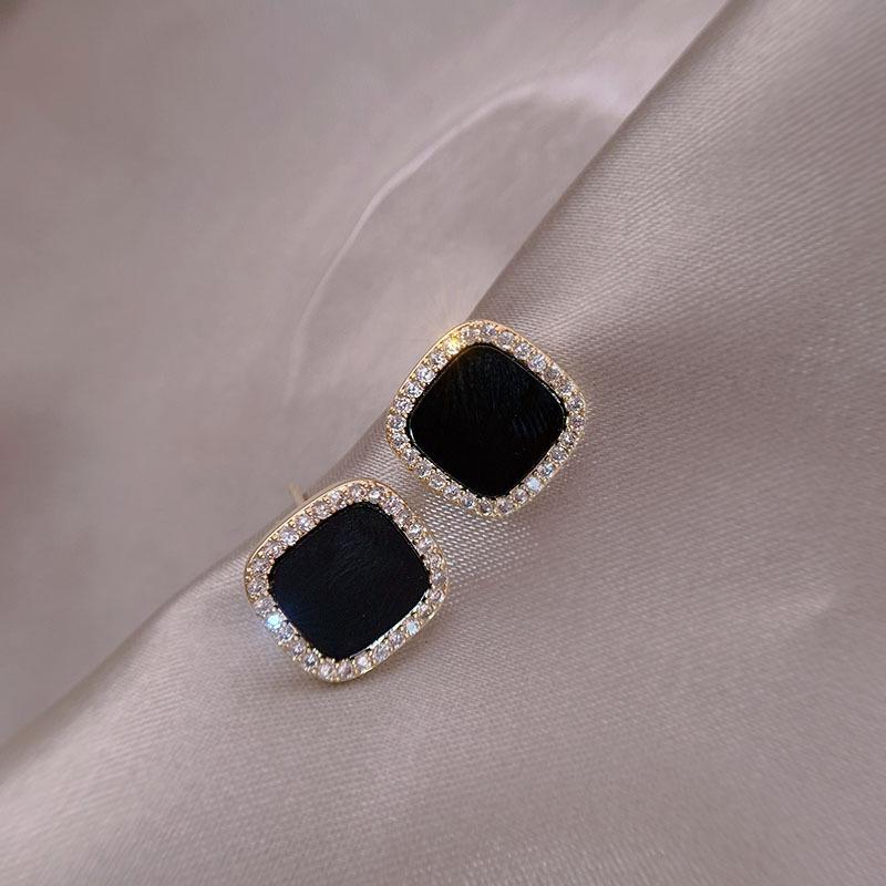 European & American Rhinestone Geometric Square Stud Earrings Alloy