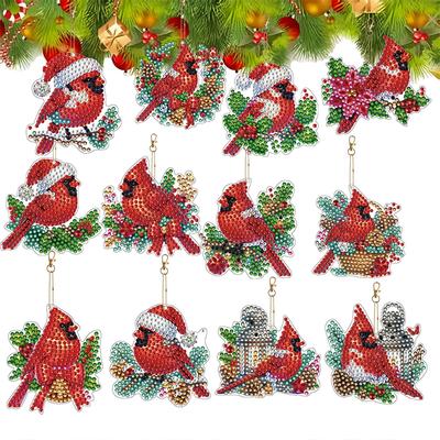 12pcs Christmas Diamond Painting Keychains Kit DIY Diamond Art Painting Keychains for Beginners Unique Handmade Gift