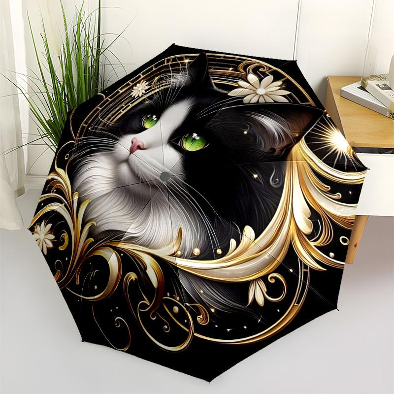 1pc Black-and-White Cat Portrait Automatic Umbrella - Automatic Opening And Closing, Sturdy Iron Frame, Portable Folding Design Yy251018165