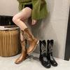 Western cowboy boots retro embroidered knight boots women's new He Sui V mouth medium boots long boots