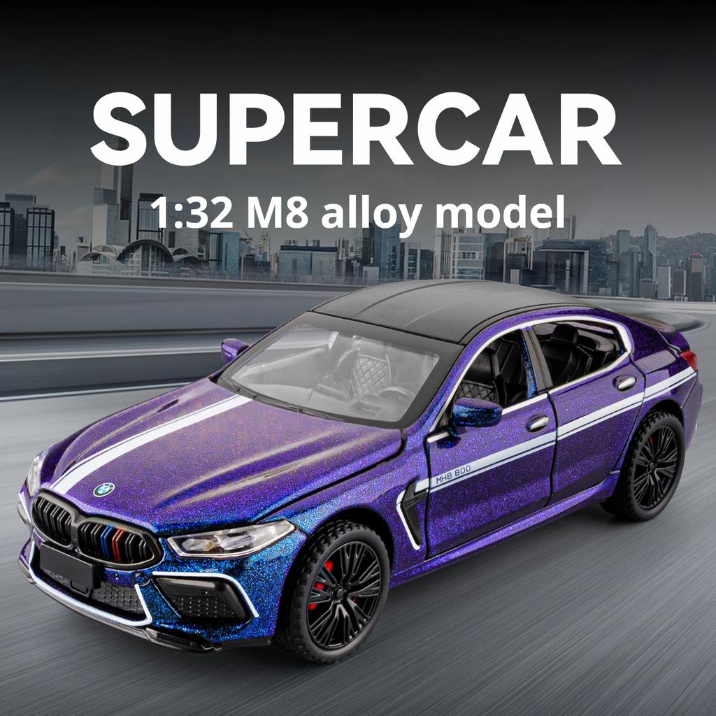 1:32 BMW M8 Exquisites Legierungs-Sportwagenmodell Simulation Rennsport Pull-Back-Spielzeug Jungen Superauto Sammlerstück Dekoration Jungen Geschenke