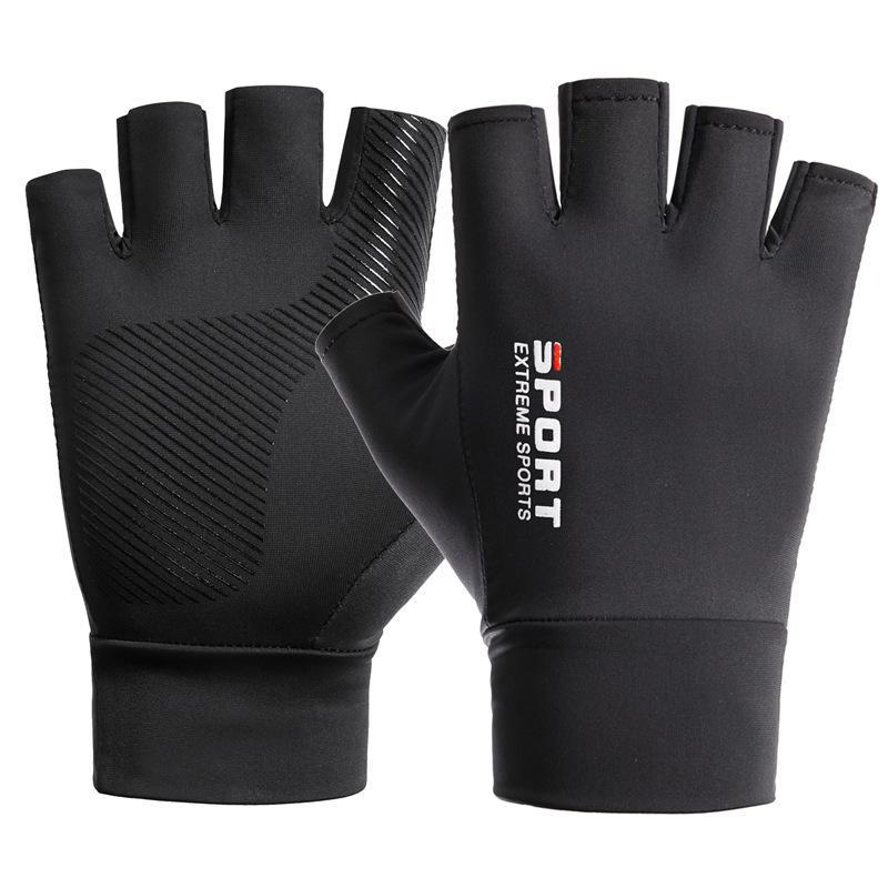 Sunscreen gloves Men's spring and summer sun protection Thin ice silk half-finger gloves Takeaway cycling Driving fishing