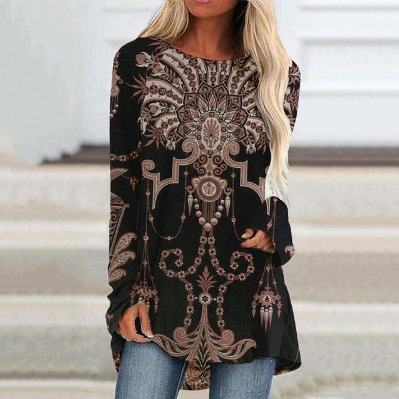Summer Women's  Fashion Long Sleeve T-Shirt Women'S Printed Top Autumn And Winter Casual  Large Size Round Neck Clothing