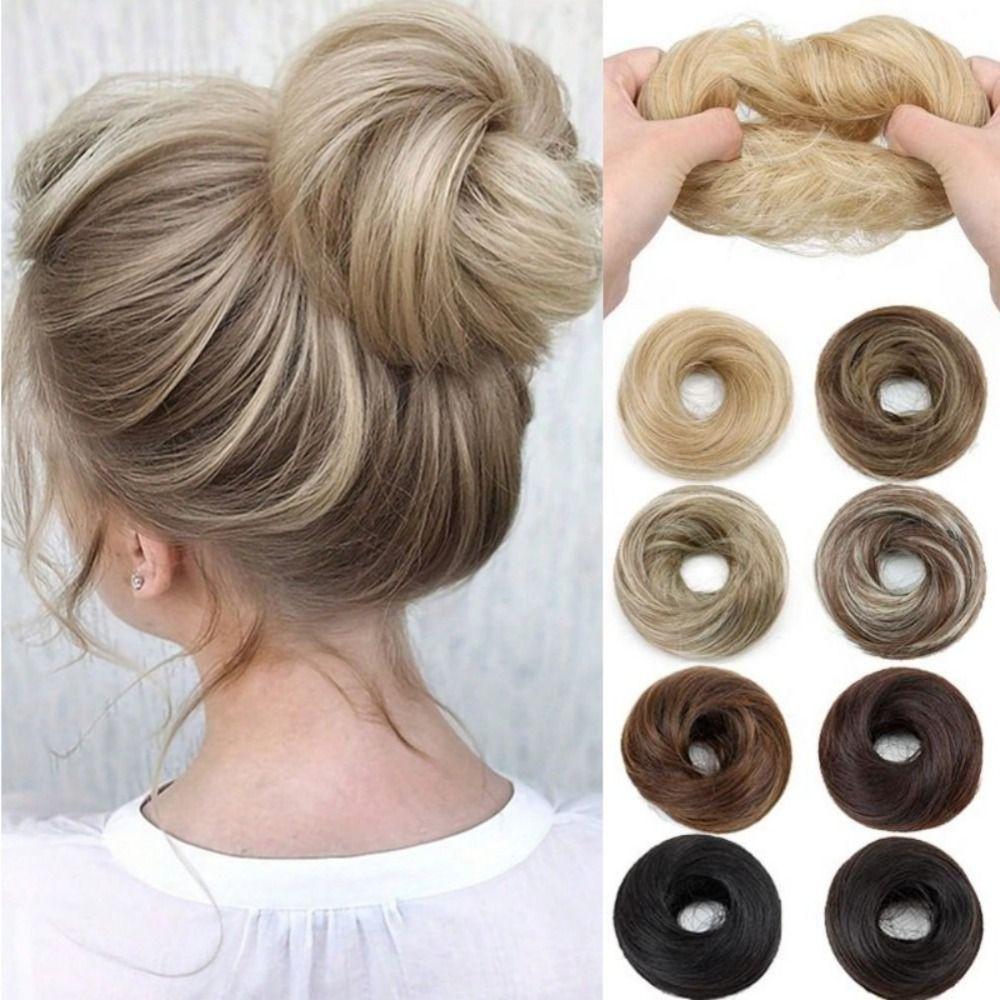 Elastic Rubber Band Straight Updo Chignon Synthetic Flower Bun Head Wig  Lazy
