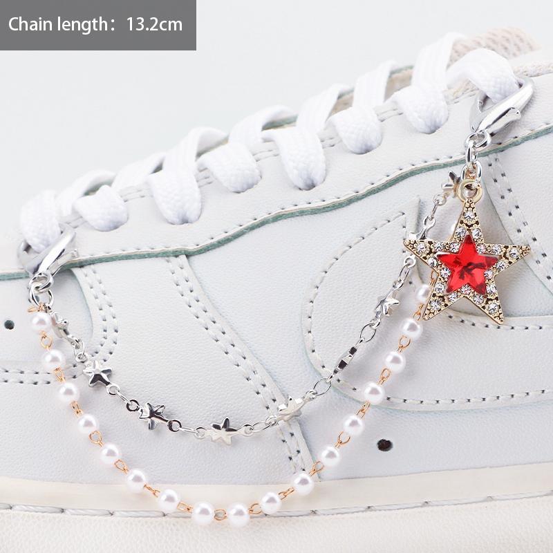 1PCS Luxurious Diamond DIY Heart Star Pearl Shoe Chain Punk Original Detachable Studded Pentagram Shoe Accessories Jewelry Penda