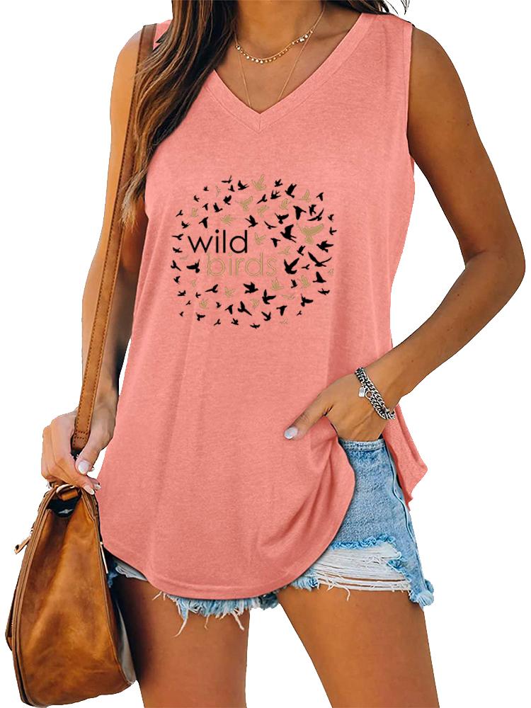 Damenmode V-Ausschnitt Tanktop Sommer Casual Bedrucktes Ärmelloses Top